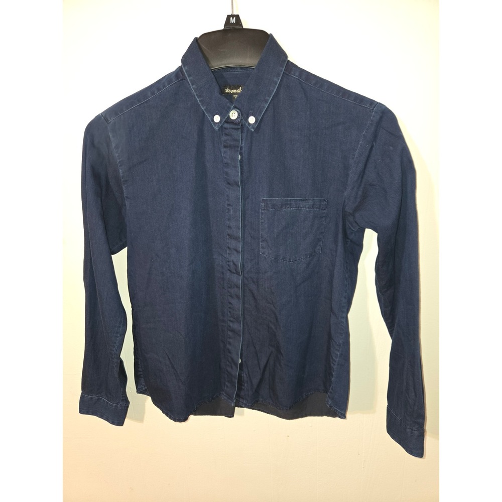 Steven Alan Womens Navy Blue Cotton Denim Button Down Shirt Made in USA Size P‎